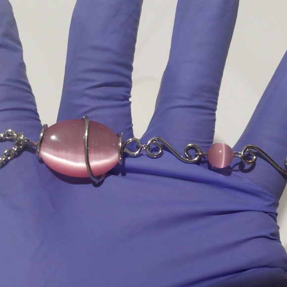 Silver tone Pink Stone Beaded Twisted Design Necklace - Women's Fashion Jewelry - Picture 8 of 9